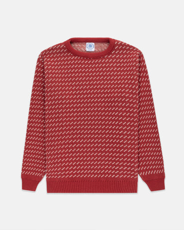 Made-in-USA Red & Natural Chevron Cotton Crewneck Sweater