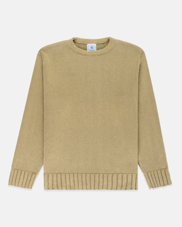 Made-in-USA Tan Chunky Cotton Crewneck Sweater