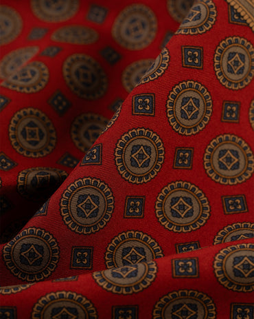 Made-in-USA Red Medallion Silk Pocket Square