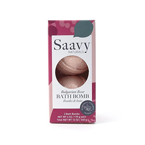 Bath Bombs Bulgarian Rose Saavy Naturals - Clean Plant Based Ingredients- Made in USA - Organic Bath Bombs Gentle Moisturizig Formula, Foaming Fizz Bubbles, Gift for Women and Kids, 6 Oz Each