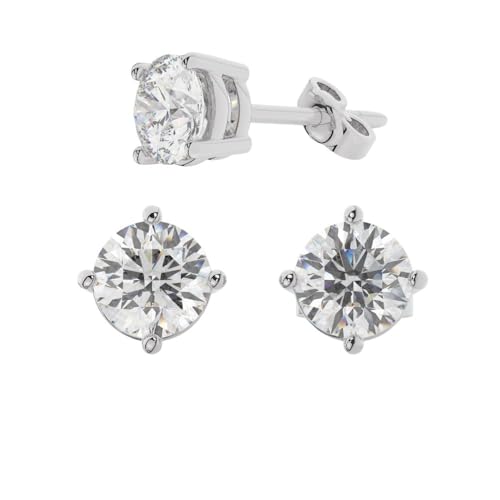 14K Solid White Gold Lab Grown Moissanite Round Cut Solitaire Stud Earrings | 6.5mm | 2.0 CTW | Push Back Posts | Made in USA | By Adora Fine Jewelry