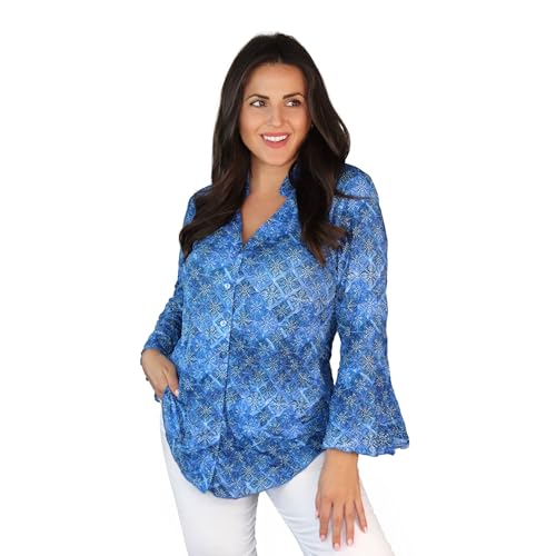 SNO SKINS Spring/Summer Collection Designer Print Crinkle Sweetheart Top with Stand Collar (Tile)