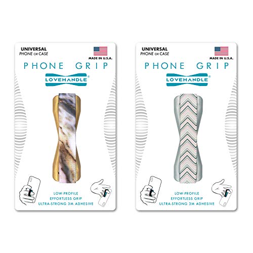 LOVEHANDLE Universal Phone Grip for Smartphones & Mini Tablets - Phone Holder for Hand - Wireless Charging Compatible - Made in The USA - Chic Chevron