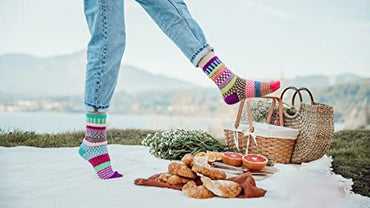 Solmate Socks - Mismatched Crew Socks; Made in USA; Dahlia Large