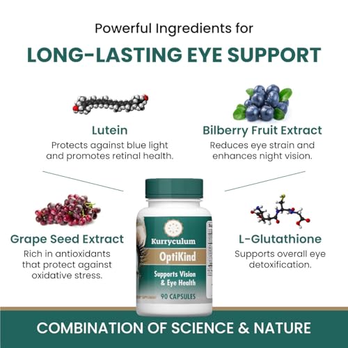 Kurryculum OptiKind Vision Support Supplement, 90 Capsules, Eye Health Formula with Lutein and Glutathione