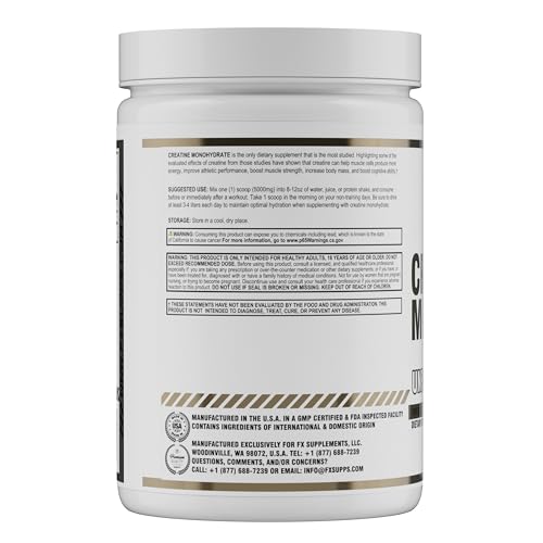 FXSUPPS Creatine Monohydrate Powder | Unflavored Micronized Creatine Powder | Fast-Absorbing Keto-Friendly Micronized Creatine Monohydrate | Creatine Powder for Muscle Gains and Recover