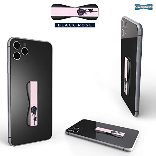 LOVEHANDLE Universal Phone Grip for Smartphones & Mini Tablets - Phone Holder for Hand - Wireless Charging Compatible - Made in The USA - Black Rose
