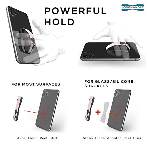 LOVEHANDLE Universal Phone Grip for Smartphones & Mini Tablets - Phone Holder for Hand - Wireless Charging Compatible - Made in The USA - Black Rose