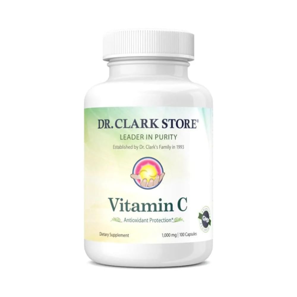 Dr Clark Vitamin C Supplement 1000mg - Gluten Free, Immunity Support, Potent antioxidant, Supports Brain Function, Promotes Tissue Formation and Repair, 100 Gelatin Capsules