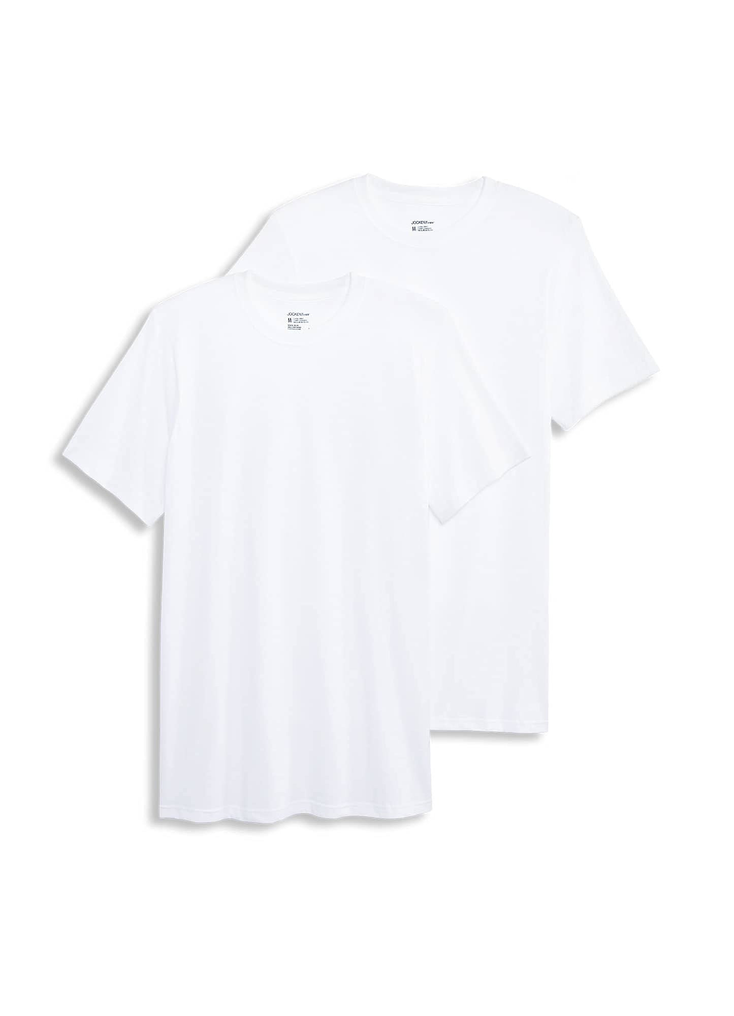 Jockey Men's Undershirt Made in America 100% Cotton Crew Neck T-Shirt - 2 Pack, White, M