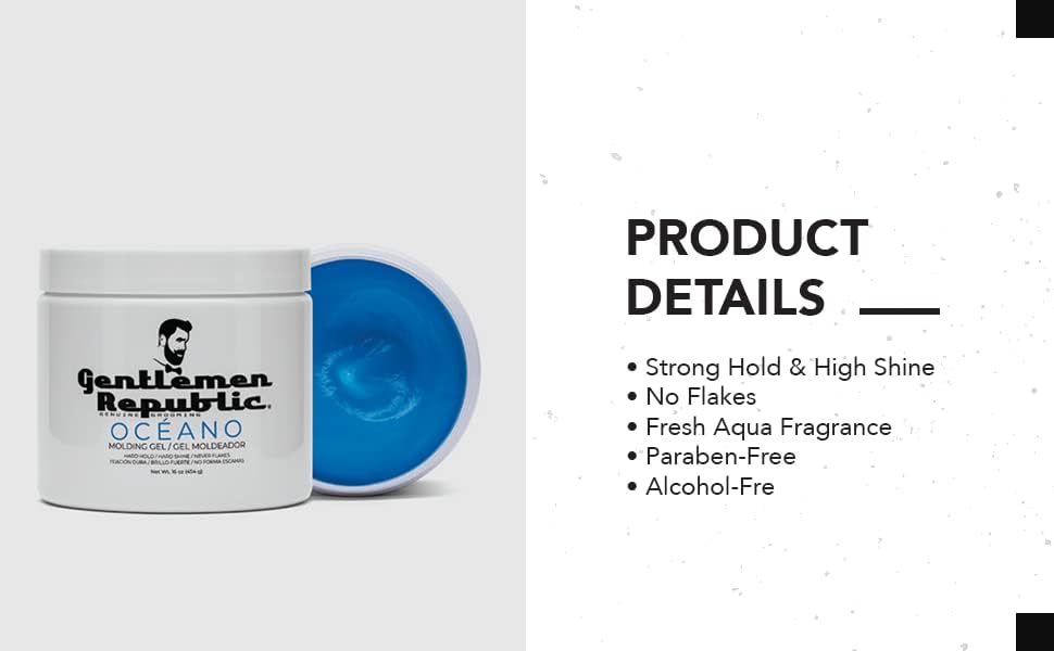 Gentlemen Republic Oceano Men's Hair Gel 16oz W/Pump - Strong Touchable Hold and High Shine Styling Gel for Hair, 100% Alcohol-Free Professional Formula with Fresh Scent, Mens Hair Product Made in USA