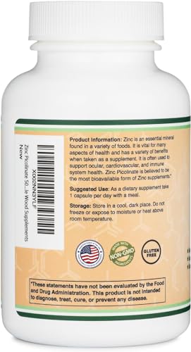 Zinc Picolinate 50mg, 300 Capsules (Immune Support) Non-GMO, Gluten Free (300 Day Supply) by Double Wood Supplements