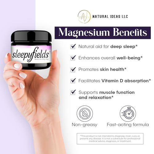SLEEPY FIELDS Unscented Magnesium-Enhanced Sleep Cream - Nighttime Moisturizing Cream for Pain Calm, Leg Cramps, Sleep & Muscle Soreness - Fast Absorbing, Non-Greasy, Made in USA - 2 oz