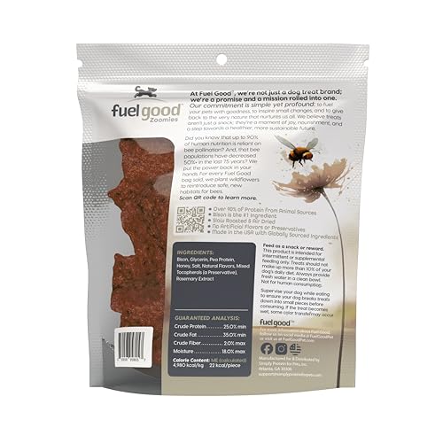 Fuel Good Zoomies Bison High Protein Dog Treats - 6oz Bag - High Protein Treats for Dogs, Made in The USA, Wheat and Corn Free