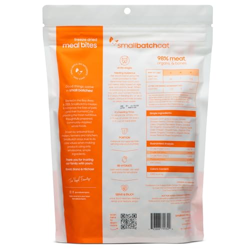 Freeze-Dried Raw Cat Food, Shelf Stable Food Bites, Chicken Recipe, High Protein Meal or Topper for Cats, Humanely Raised Meat, Organic, Non-GMO Produce, Made in The USA, 10oz Bag