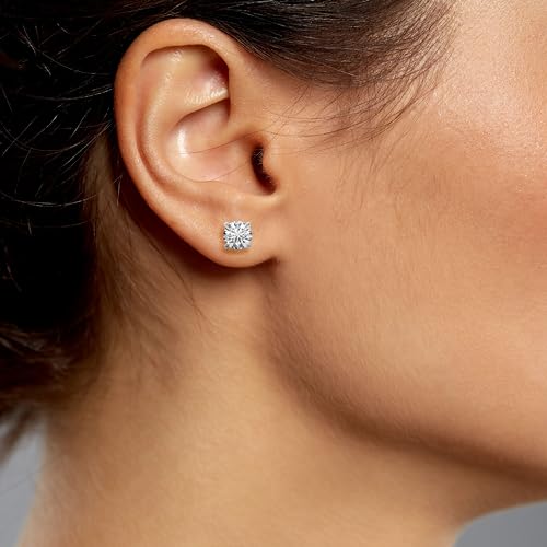 14K Solid White Gold Lab Grown Moissanite Round Cut Solitaire Stud Earrings | 6.5mm | 2.0 CTW | Push Back Posts | Made in USA | By Adora Fine Jewelry