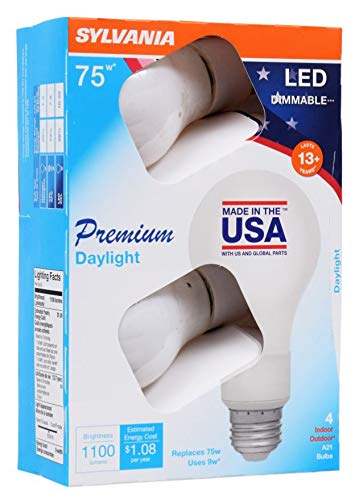 LEDVANCE, Daylight 40241 Sylvania 75 Watt Equivalent, A21 LED Light Bulbs, Dimmable, Color 5000K, Made in The USA with US and Global Parts, 4 Pack, 4 Count (Pack of 1)