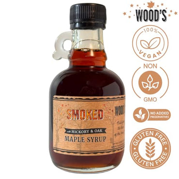 WOOD'S Smoked Maple Syrup – Small-Batch Vermont Maple Syrup Cold-Smoked Over Hardwood | Sweet & Savory Flavor | Natural, Vegan Sweetener for BBQ, Cocktails, Glazes & Gourmet Dishes | 8.45 Fl Oz (250mL)