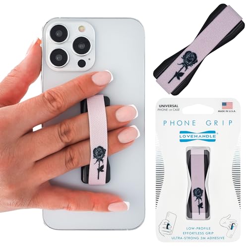 LOVEHANDLE Universal Phone Grip for Smartphones & Mini Tablets - Phone Holder for Hand - Wireless Charging Compatible - Made in The USA - Black Rose
