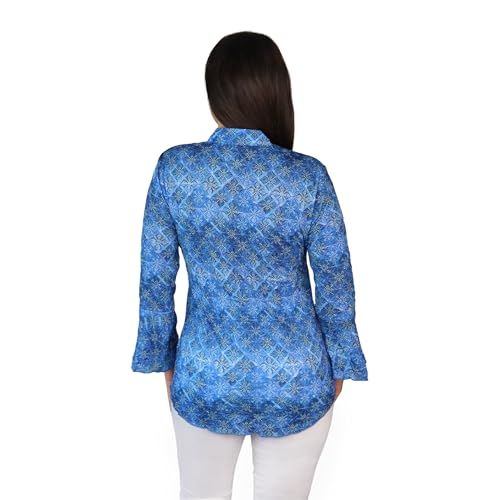 SNO SKINS Spring/Summer Collection Designer Print Crinkle Sweetheart Top with Stand Collar (Tile)