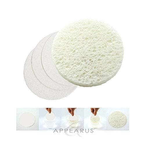Facial Sponges - APPEARUS Compressed Natural Cellulose Face Sponge | Made in USA | Professional Spa Sponges for Face Cleansing, Massage, Pore Exfoliating, Mask, Makeup Removal (25 Count) (White)