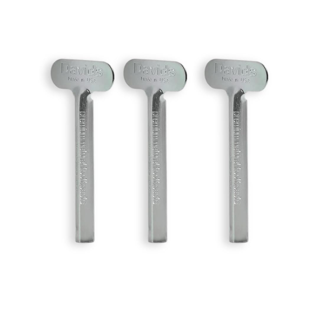 Davids Toothpaste Tube Squeezer, Dispenser Tube Roller, Metal Tube Key, Dispenser Wringer Tools, Recyclable Metal, Made in USA (3 Pack)