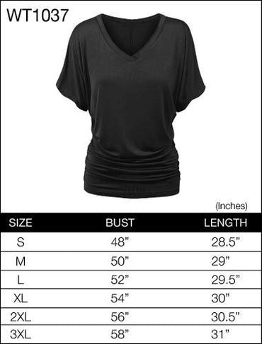 Made By Johnny MBJ WT1037 V Neck Short Sleeve Dolman Top with Side Shirring