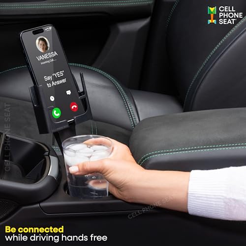 CUP HOLDER PHONE HOLDER Smartphone Mounts for Cars or Trucks Made in USA by Cell Phone Seat, Universal Fit Including iPhone, Samsung, Android Cellphones, Hands-Free Compliant Cradle