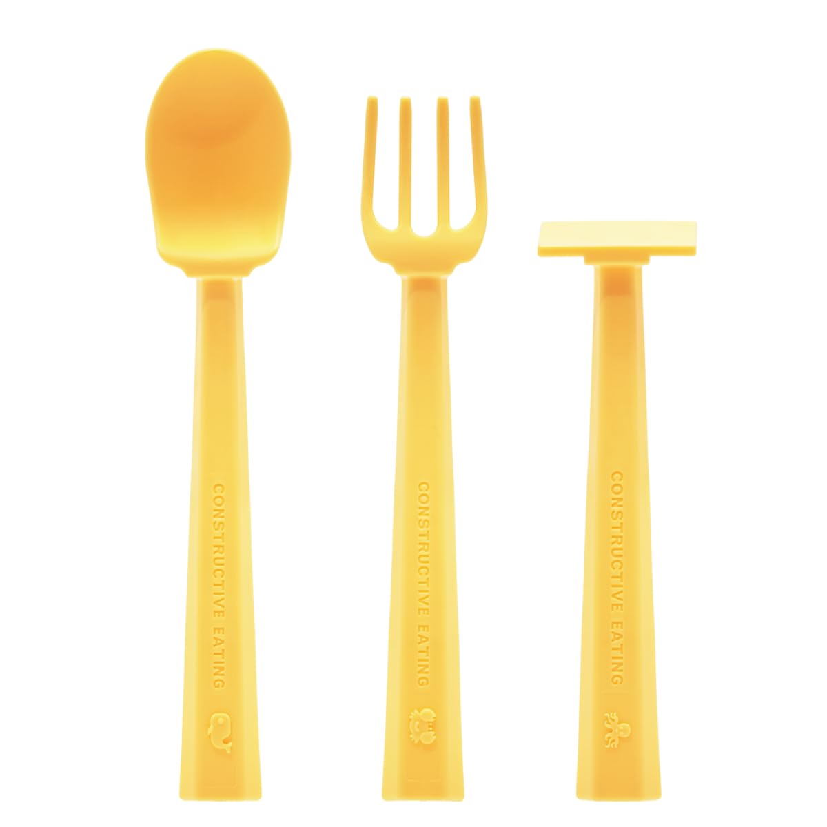 Constructive Eating 3-Piece Training Utensil Set - Sunshine Yellow Turtle - Made in USA - Dishwasher Safe