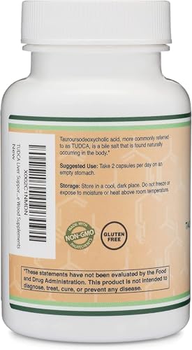 TUDCA Bile Salts Liver Support Supplement, 500mg Servings, Liver and Gallbladder Cleanse Supplement (60 Capsules, 250mg) Genuine Bile Acid TUDCA with Strong Bitter Taste by Double Wood