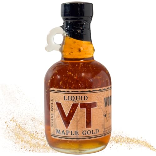 Wood’s Liquid Maple Gold – Vermont Maple Syrup with Real 24K Gold Flakes – Vegan, Plant-Based Sweetener – Small Batch, Artisanal, Luxury Syrup for Gifting, Cocktails, and Gourmet Cuisine – 8.45 oz Glass Bottle
