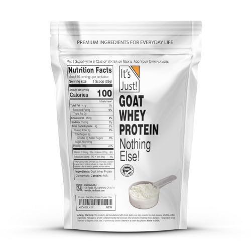 It's Just! - Goat Whey Protein Concentrate, Made in USA, Pasture Raised, Whey from Goat Milk, One Ingredient, 16 Ounce