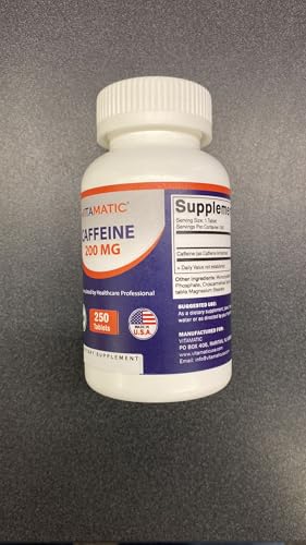 Vitamatic Caffeine Pills 200mg per Serving, 250 Vegetarian Tablets