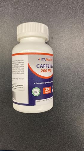Vitamatic Caffeine Pills 200mg per Serving, 250 Vegetarian Tablets