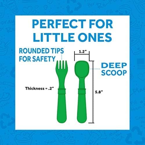 Re-Play Toddler Forks and Spoons Set - 4x4 Toddler Utensils Set - Dishwasher and Microwave Safe - Made in USA - Set of 8-5.8" x 1.2" x 0.2" - A True Blue