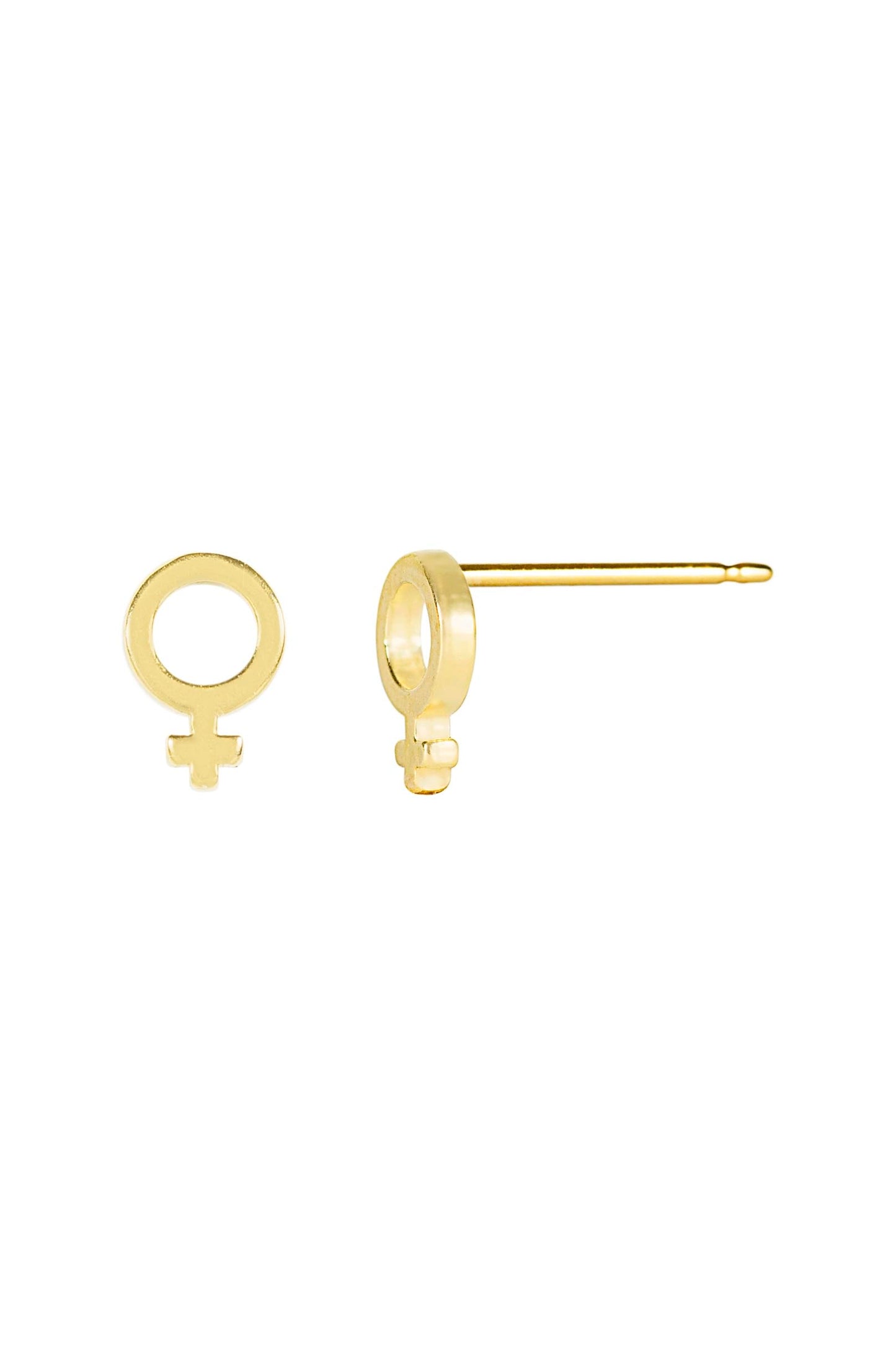 Handmade Gold Female Symbol Stud Earrings, Nickel-Free and Made in America by Katie Dean Jewelry