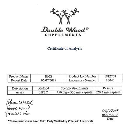 Double Wood Supplements HMB Supplement, Third Party Tested, Non-GMO, Gluten Free, 120 Capsules, 1000mg per Serving, 500mg per Capsule