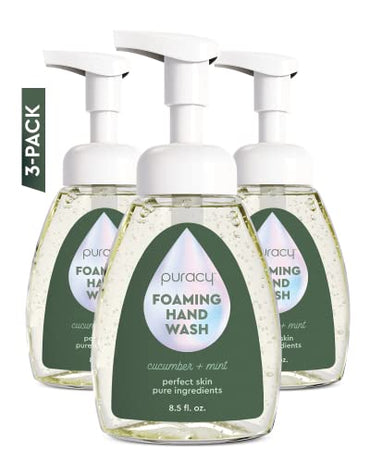 Puracy Foaming Hand Soap - Plant-Powered Natural Hand Soap As Seen on TikTok, Non-Toxic, Sulfate-Free Liquid Soap, Moisturizing Foam Handwash Liquid (Cucumber & Mint, 12 fl oz, 3-Pack)