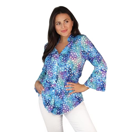SNO SKINS Spring/Summer Collection Designer Print Crinkle Sweetheart Top with Stand Collar (Bubbles)