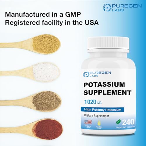 Puregen Labs Potassium Bicarbonate Supplement 1020 mg | Non-GMO | Gluten Free | Made in USA | 240 Vegetarian Capsules