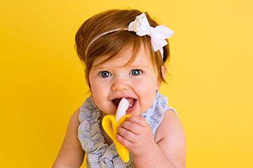 The Original Baby Banana Toothbrush Teether Toy, for Babies Infants Toddlers; USA Family-Owned Business; Teething Relief for Sore Gums, Massaging Soothing; Safest Food Grade Silicone