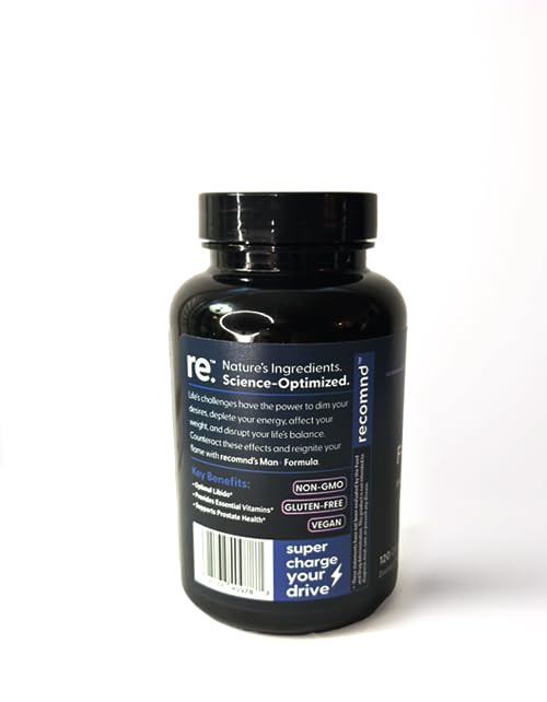 recomnd Nutrition - Man+ Formula, Energy Support, Muscle Support, and Prostate Health Supplements for Men with Vitamin E, Saw Palmetto, Red Korean Ginseng, and More, 120 Capsules