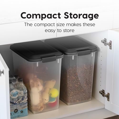 IRIS USA Dog Food Storage Container, 2 Pack, Up to 30 lbs Each, Airtight Seal for Freshness, Wheels for Rolling, Easy One Hand Opening, Made in USA, BPA Free, Clear/Black