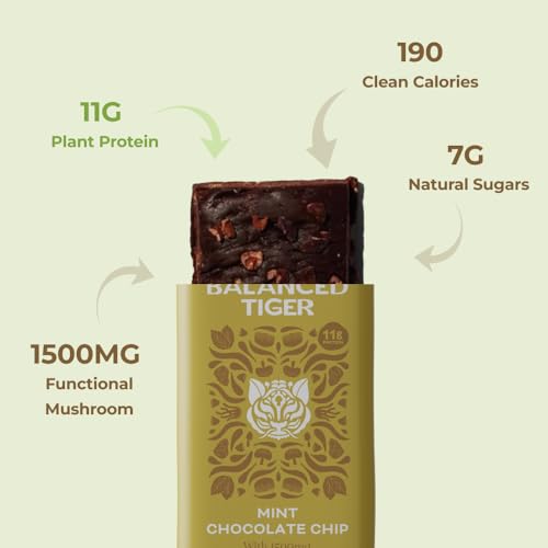 Organic Functional Mushroom Vegan Protein Bars | Made in USA | Full Dose (1500mg) Lions Mane, Chaga, Reishi & Cordyceps Bars | Plant Protein Bars w/ Adaptogens & Superfoods