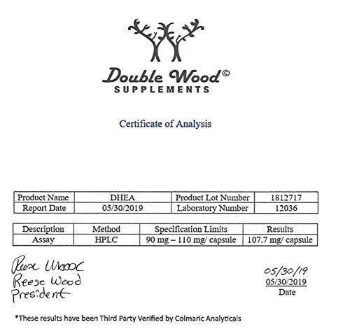 DHEA 100mg | 180 Capsules | Max Strength 6 Month Supply | Third Party Tested | Hormone Balance & Healthy Aging by Double Wood