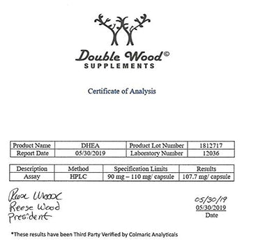 DHEA 100mg | 180 Capsules | Max Strength 6 Month Supply | Third Party Tested | Hormone Balance & Healthy Aging by Double Wood