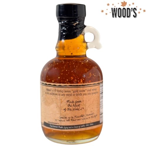 Wood’s Liquid Maple Gold – Vermont Maple Syrup with Real 24K Gold Flakes – Vegan, Plant-Based Sweetener – Small Batch, Artisanal, Luxury Syrup for Gifting, Cocktails, and Gourmet Cuisine – 8.45 oz Glass Bottle