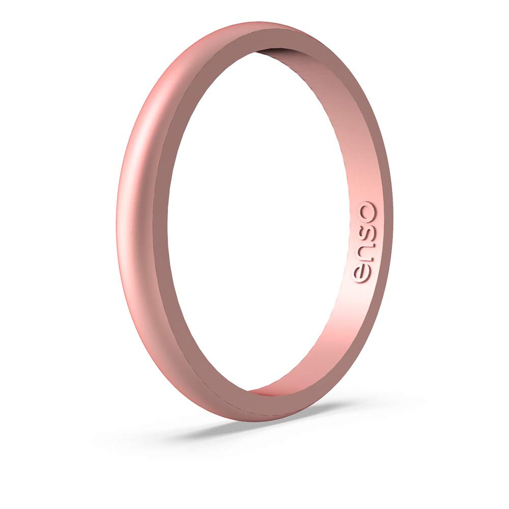 Enso Rings Halo Elements Silicone Ring – Stackable Wedding Engagement Band – Thin Minimalist Band – 2.54mm Wide, 1.5mm Thick – Rose Gold-Colored