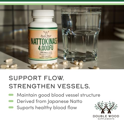 Nattokinase Supplement 4,000 FU Servings, 120 Capsules (Derived from Japanese Natto) Systemic Enzymes for Cardiovascular and Circulatory Support by Double Wood