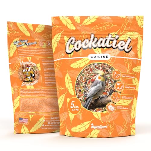 Mycelium Cockatiel Cuisine (5 LB Bag) | Organic Bird Seed w/Fruits, Veggies & Added Vitamins | Immune-Supporting, Nutrient-Rich Daily Blend for Cockatiels | Non-GMO, No Fillers, Made in USA